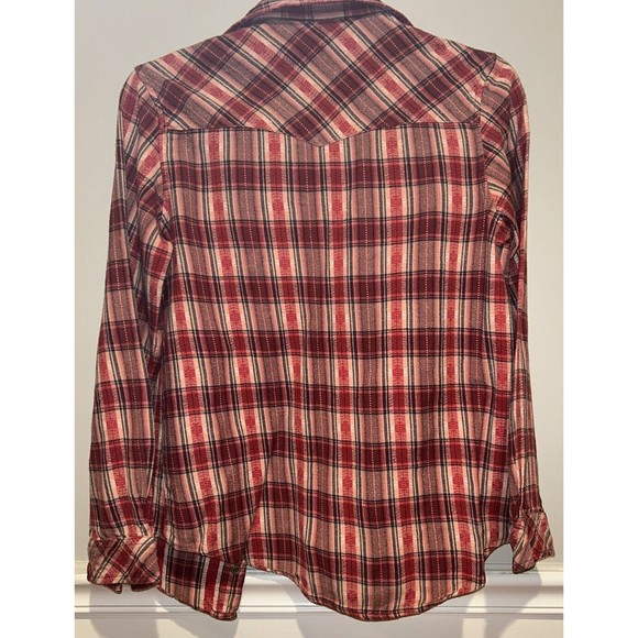 Angie Flannel Shirt Women Medium Red Plaid Long Sleeve Casual Collar Button Up - Picture 2 of 10